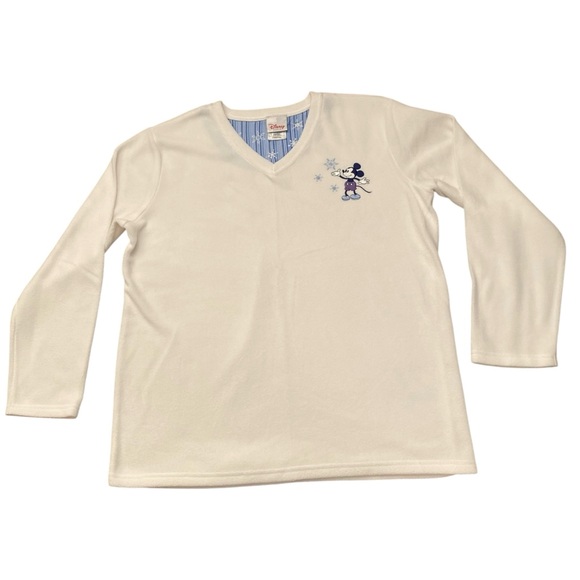 Disney Store Mickey Mouse fleece pajama set pjs size Large women’s snowflakes - Picture 2 of 6